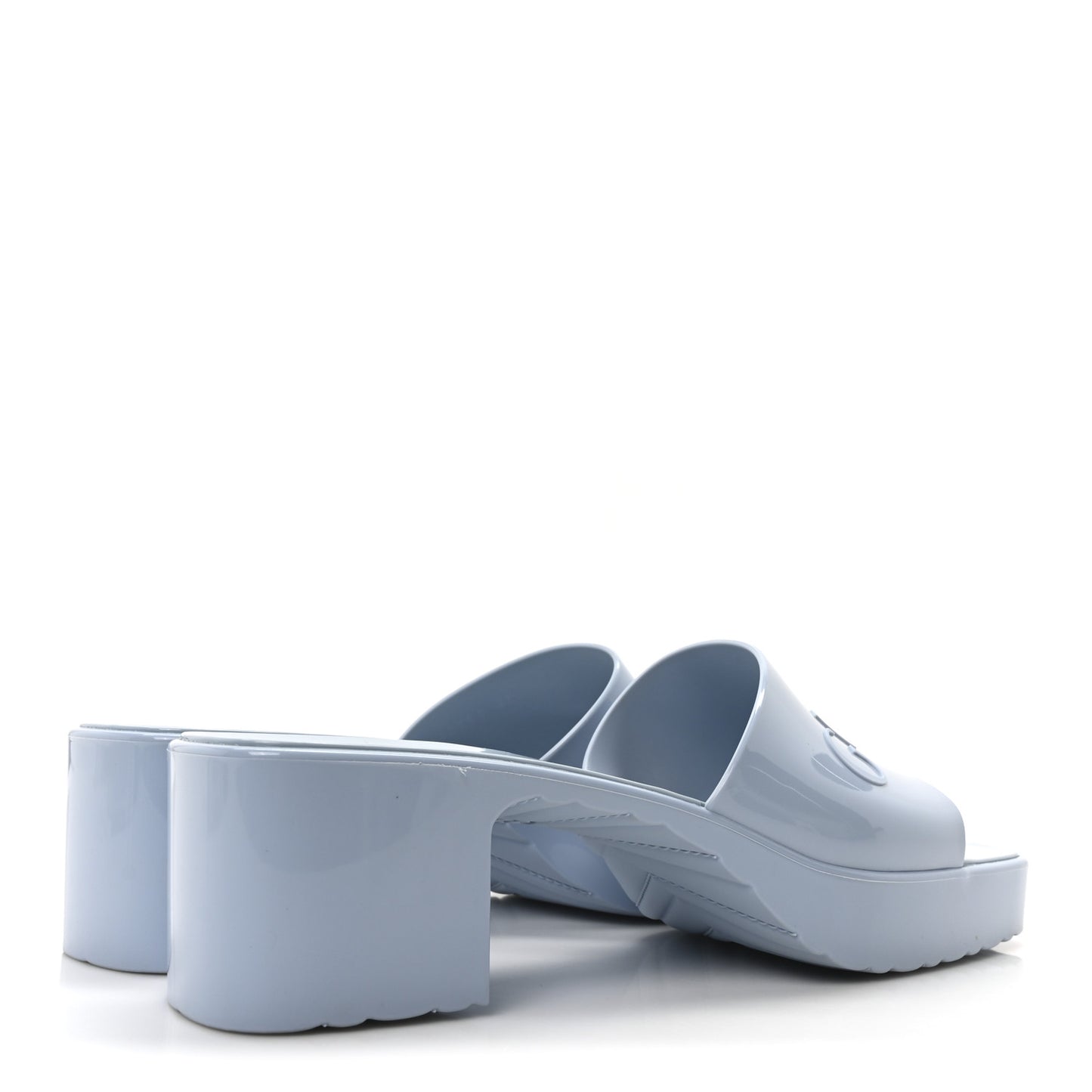 Rubber Gucci Logo Womens Platform 20/60mm Slide Sandals 40 Porcelain Light Blue