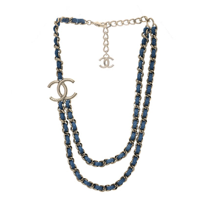 Chanel Metal Denim CC Double Chain Necklace Blue Gold 3 of 7