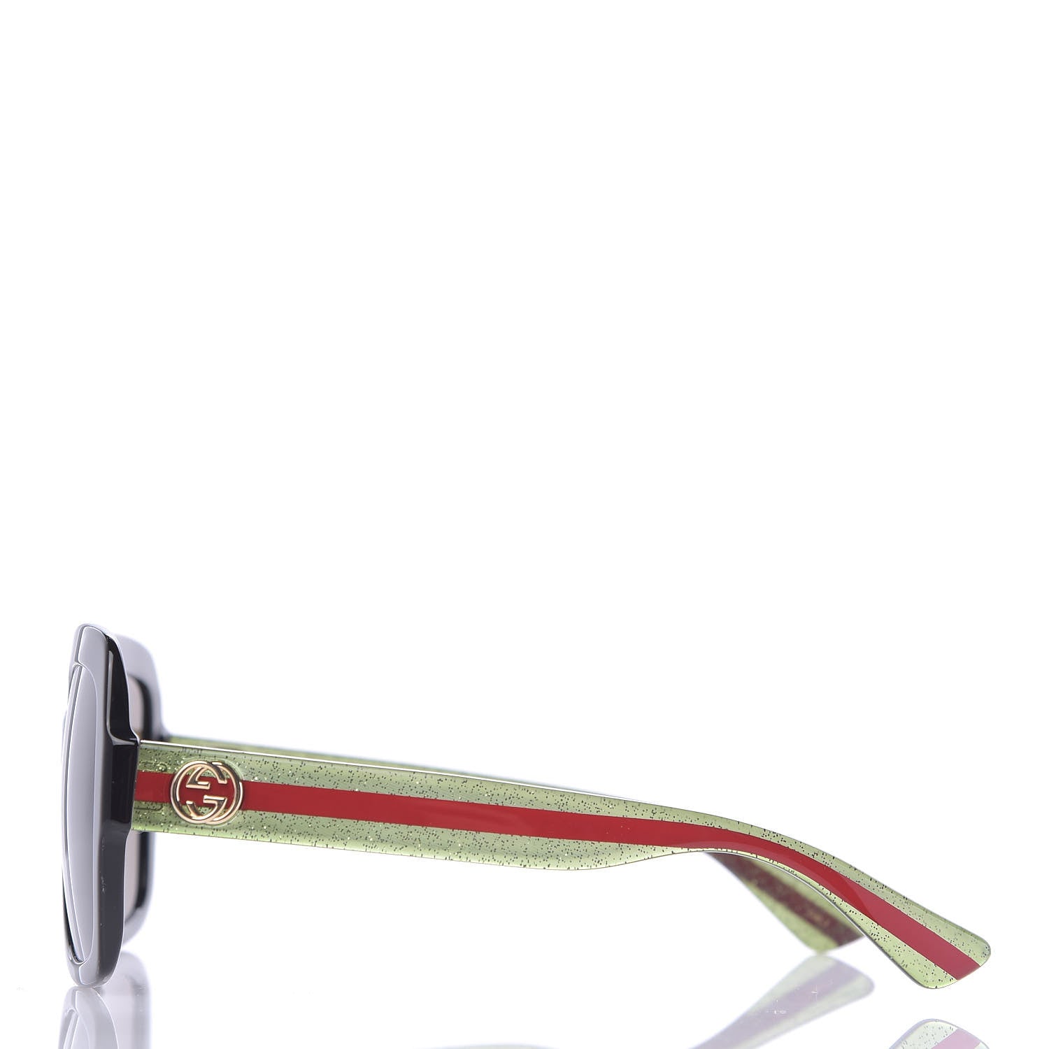 Gucci Acetate Oversize Square Web GG 0036S Sunglasses Black Green 3 of 8
