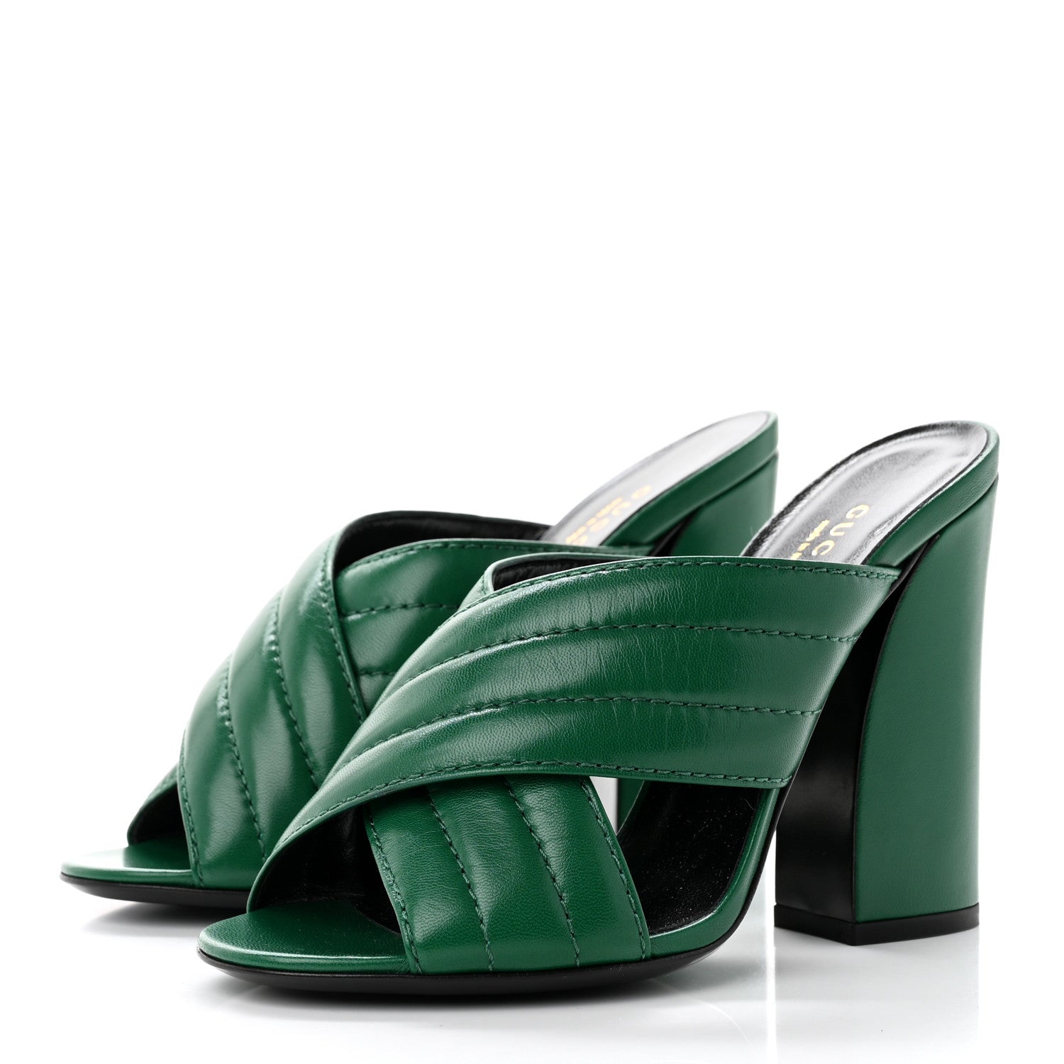 Gucci Malaga Kid Webby Crossover High Heel Slide Sandals 37.5 Emerald 3 of 8
