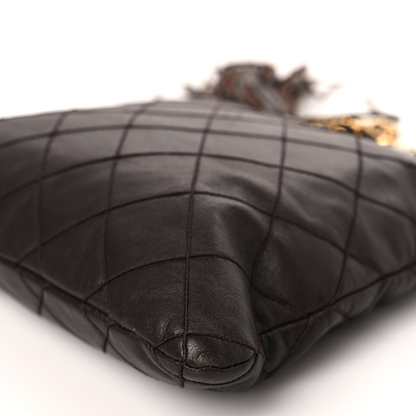 Lambskin Quilted Tassel Shoulder Bag Brown