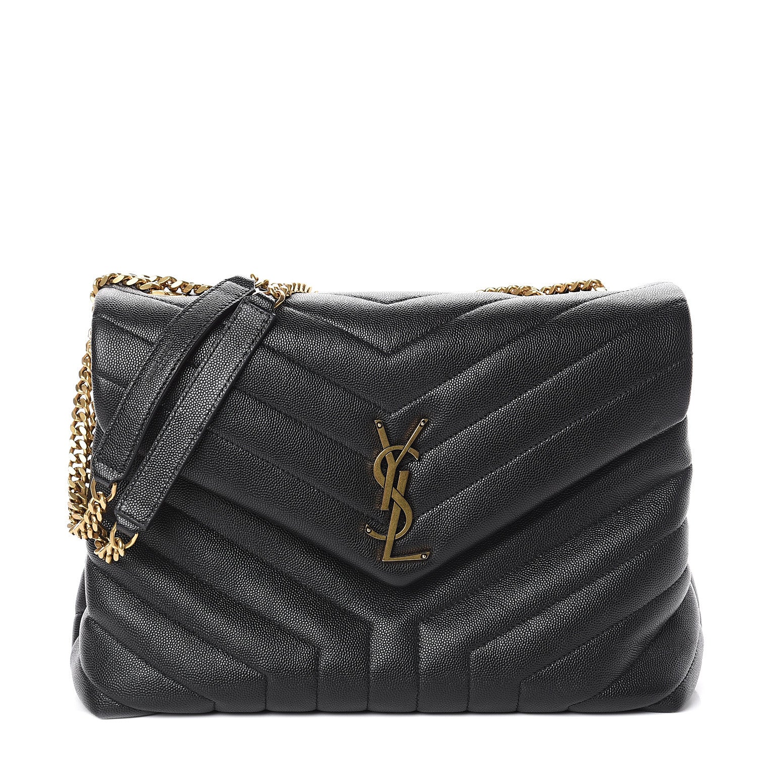 Saint Laurent Grain de Poudre Calfskin Y Quilted Monogram Medium Loulou Chain Satchel Black 1 of 8