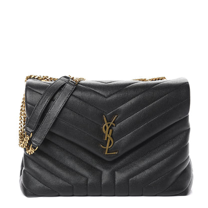 Saint Laurent Grain de Poudre Calfskin Y Quilted Monogram Medium Loulou Chain Satchel Black 1 of 8