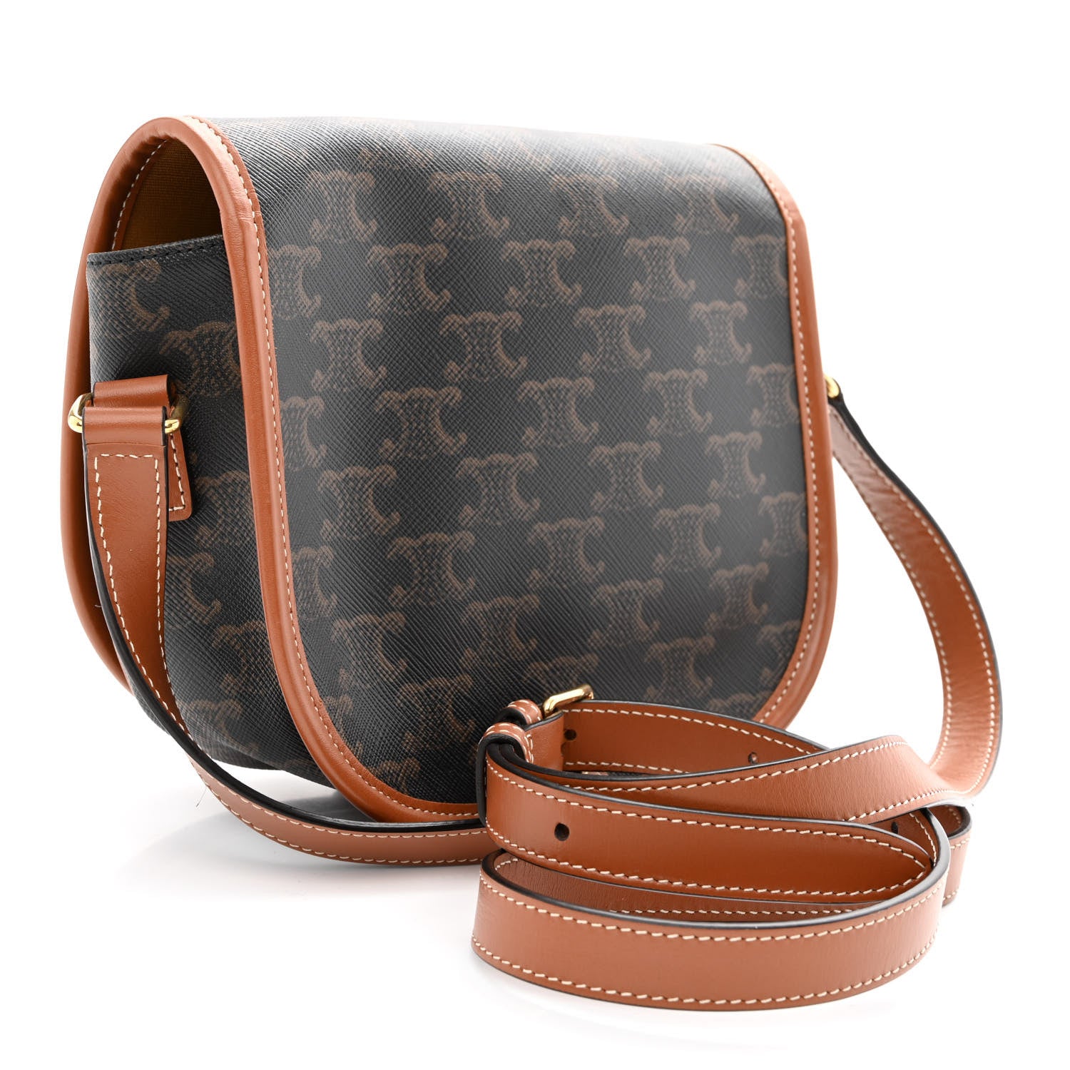 Celine Triomphe Canvas Medium Folco Bag Tan 3 of 9