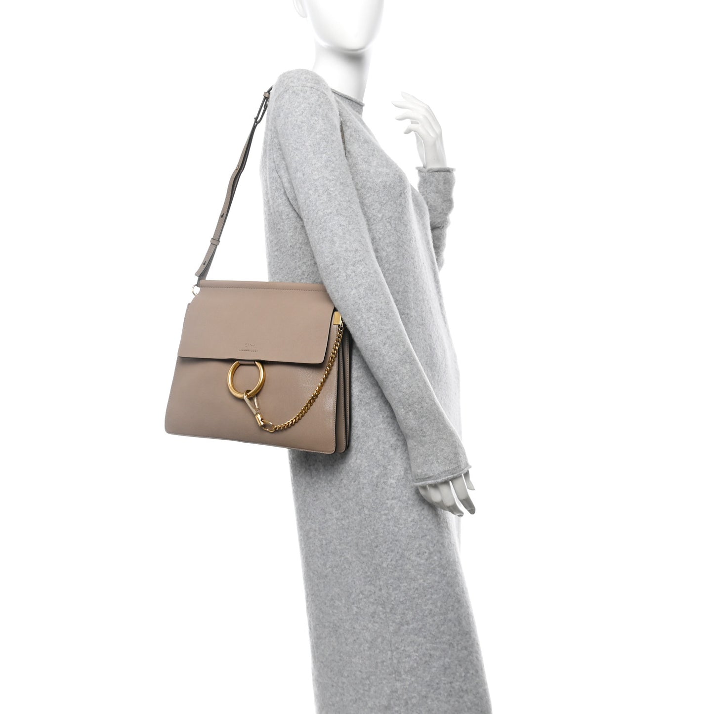Calfskin Suede Medium Faye Shoulder Bag Motty Grey