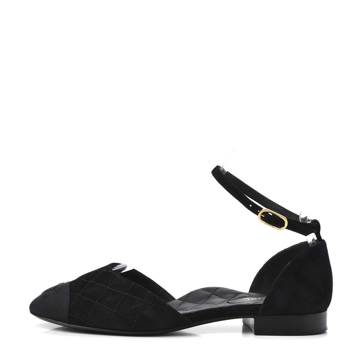 Suede Grosgrain Cap Toe CC Slingback Sandals 37 Black