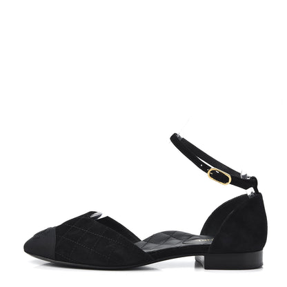 Chanel Suede Grosgrain Cap Toe CC Slingback Sandals 37 Black 1 of 11