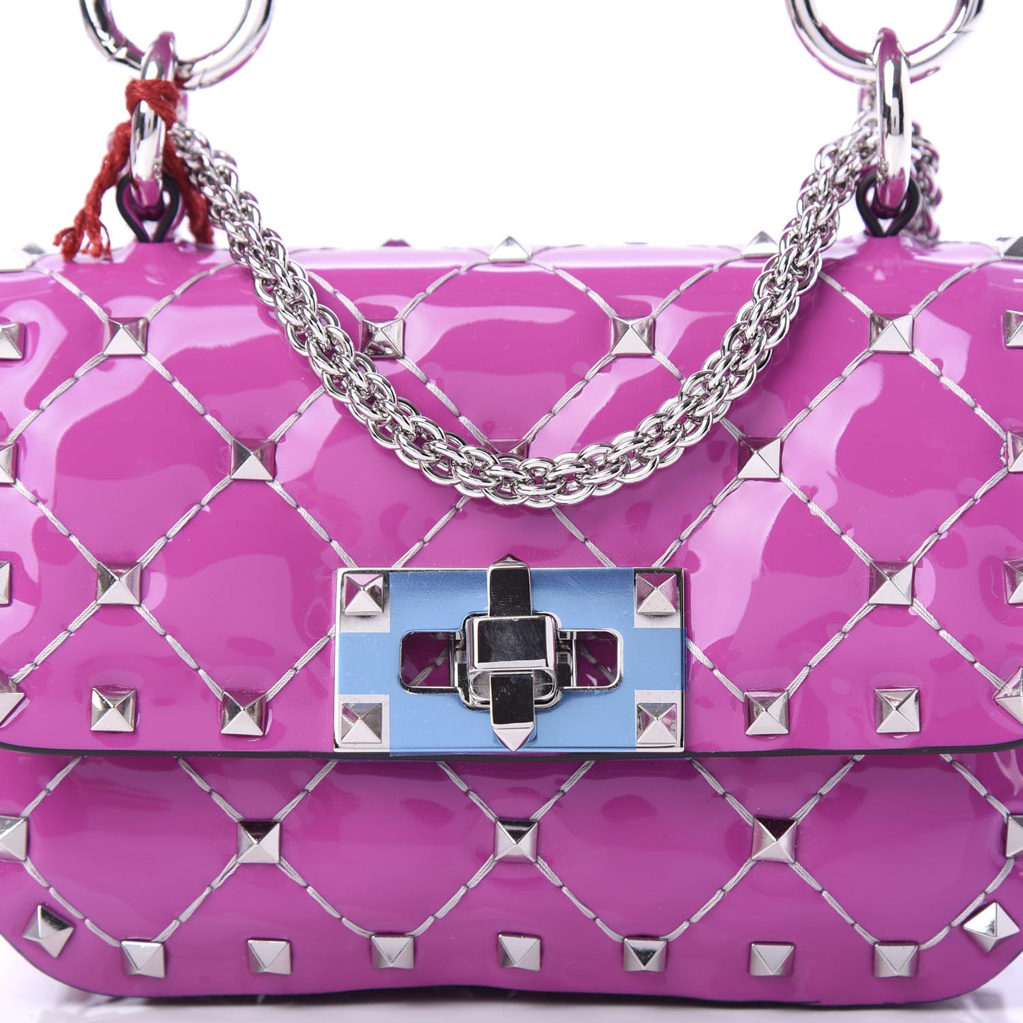 Patent Micro Rockstud Spike Shoulder Bag Radiant Orchid