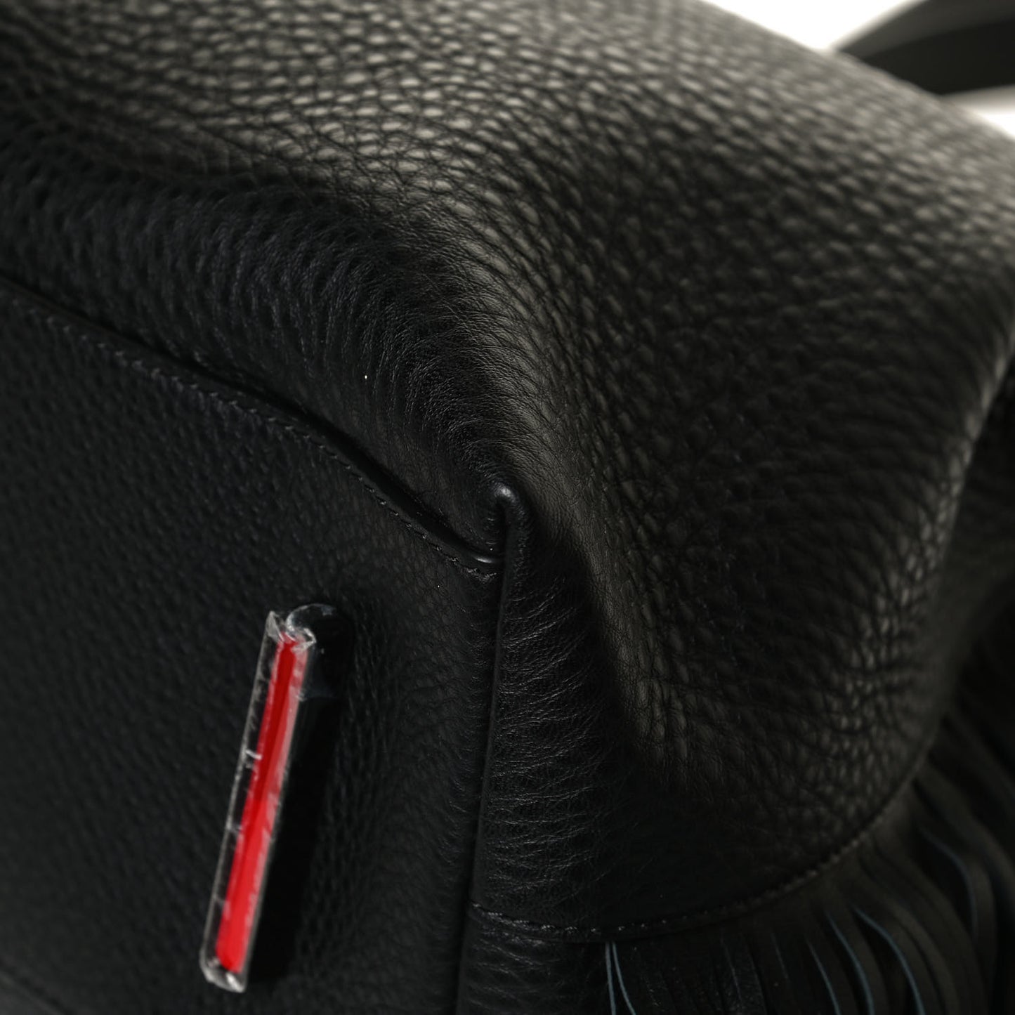 Grained Calfskin Passage Fringe Shopping Tote Black