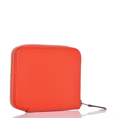 Hermes Epsom Silk'in Compact Wallet Orange Poppy Bleu Saint Cyr 3 of 7