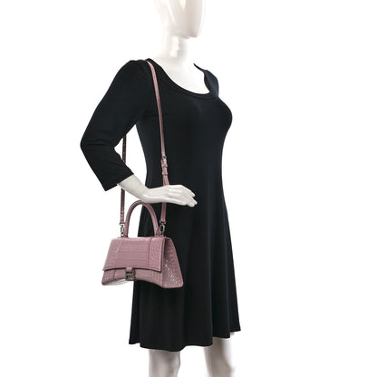 Balenciaga Shiny Calfskin Crocodile Embossed Small Hourglass Top Handle Bag Powder Pink 2 of 10