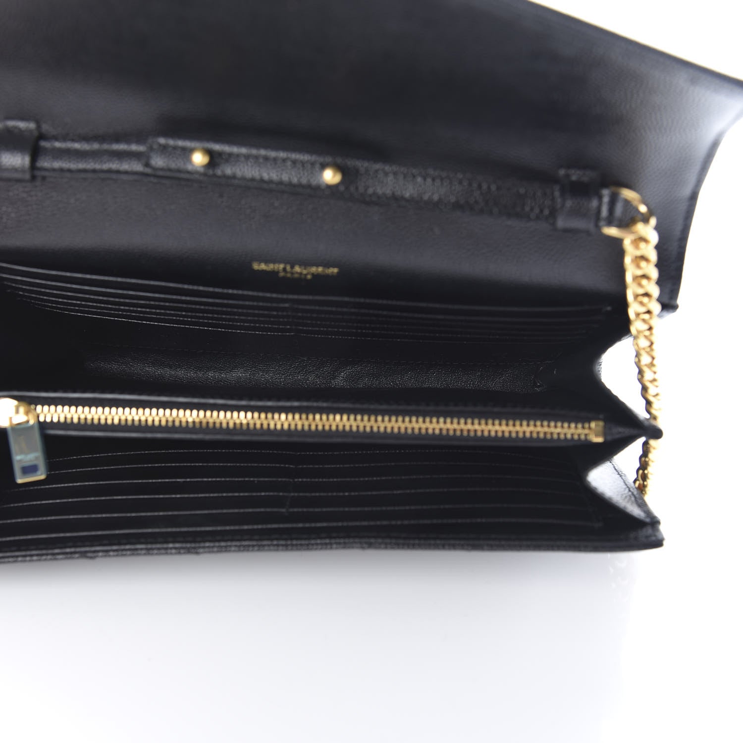 Saint Laurent Grain De Poudre Matelasse Chevron Monogram Chain Wallet Black 4 of 10