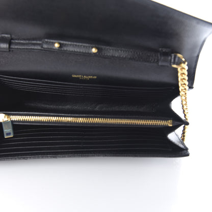 Saint Laurent Grain De Poudre Matelasse Chevron Monogram Chain Wallet Black 4 of 10