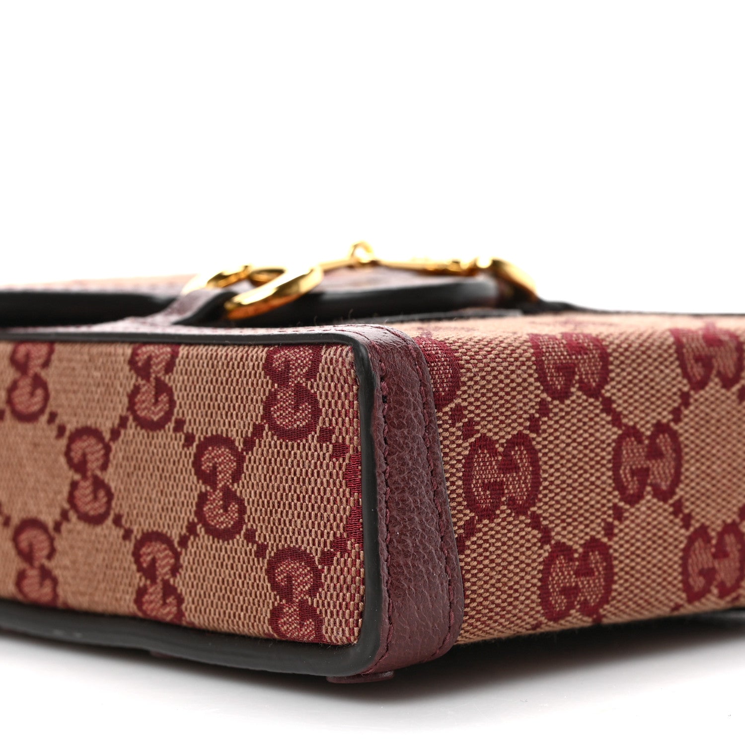 Gucci Monogram Textured Dollar Calfskin Mini Horsebit 1955 Crossbody Bag Sahara Rubino Chardonnay 12 of 15