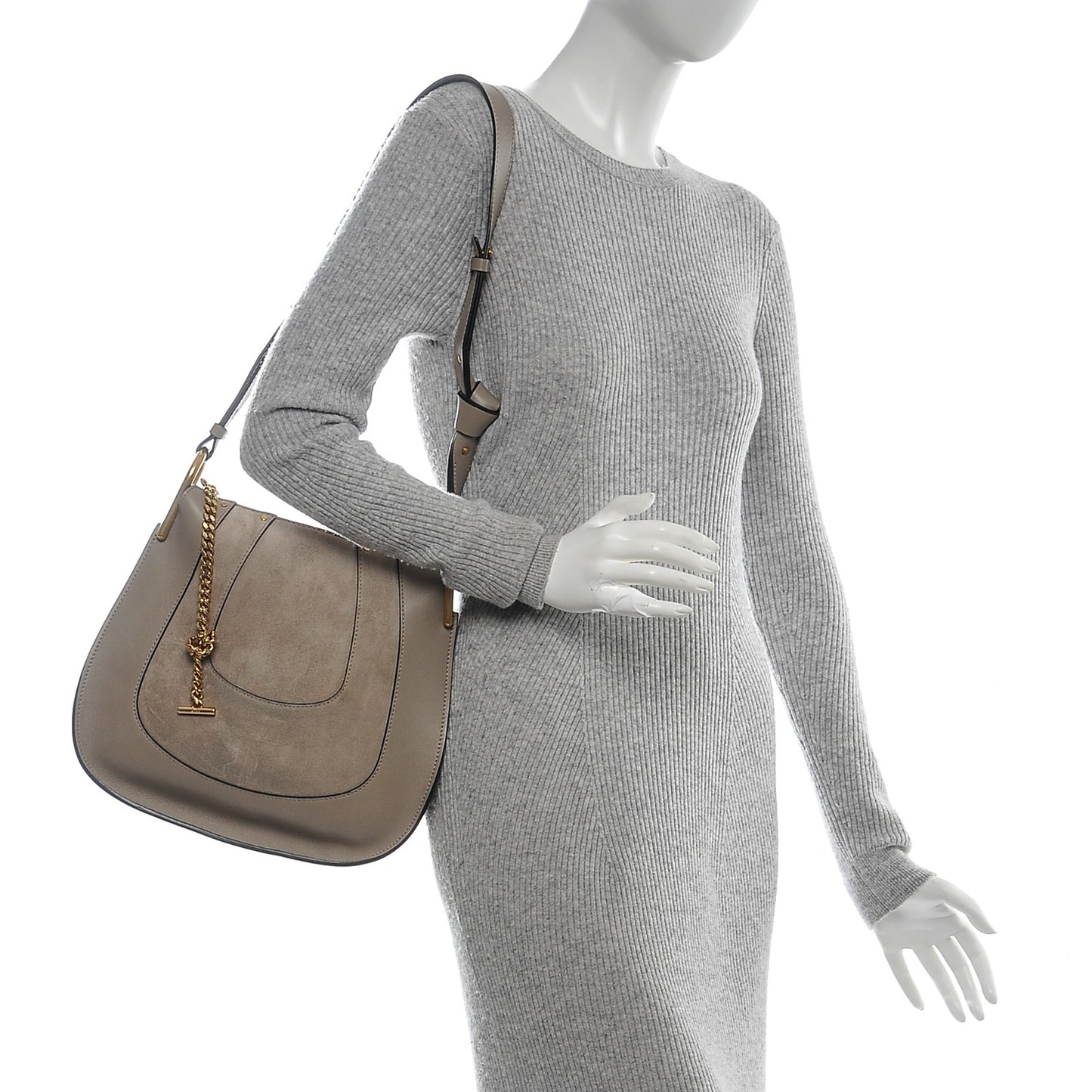 Calfskin Suede Small Hayley Hobo Cashmere Grey