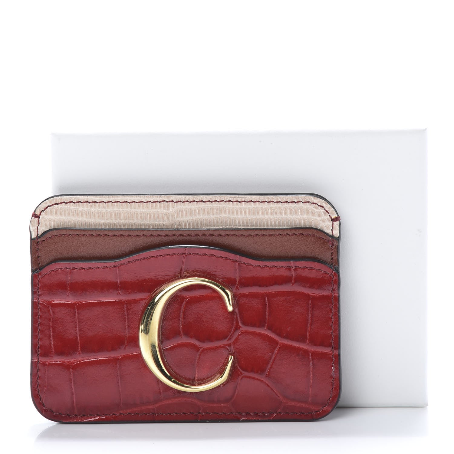 Chloe Crocodile Embossed Calfskin C Card Holder Dusky Red 8 of 8