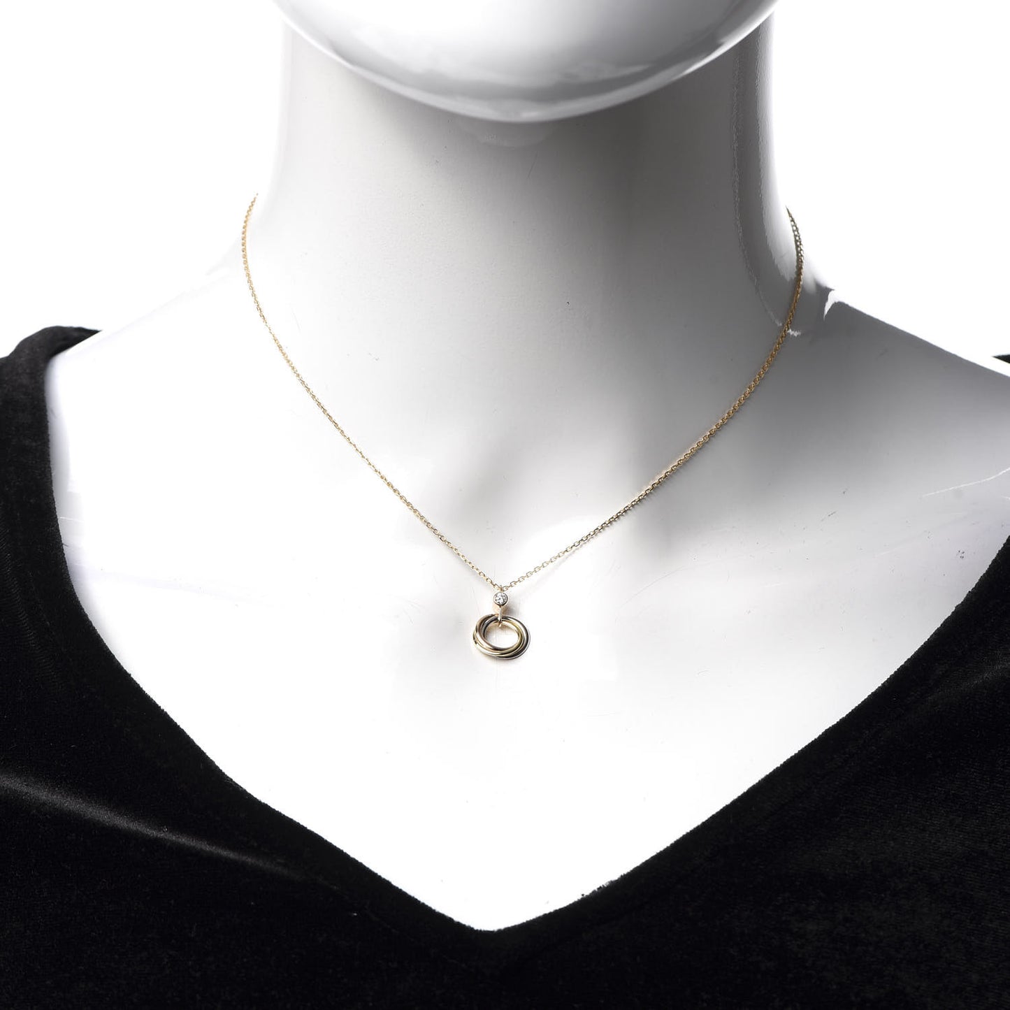 18K Pink Yellow White Gold Diamond Trinity Pendant Necklace