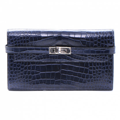 Hermes Matte Alligator Kelly Longue Wallet Bleu Abysse 1 of 9