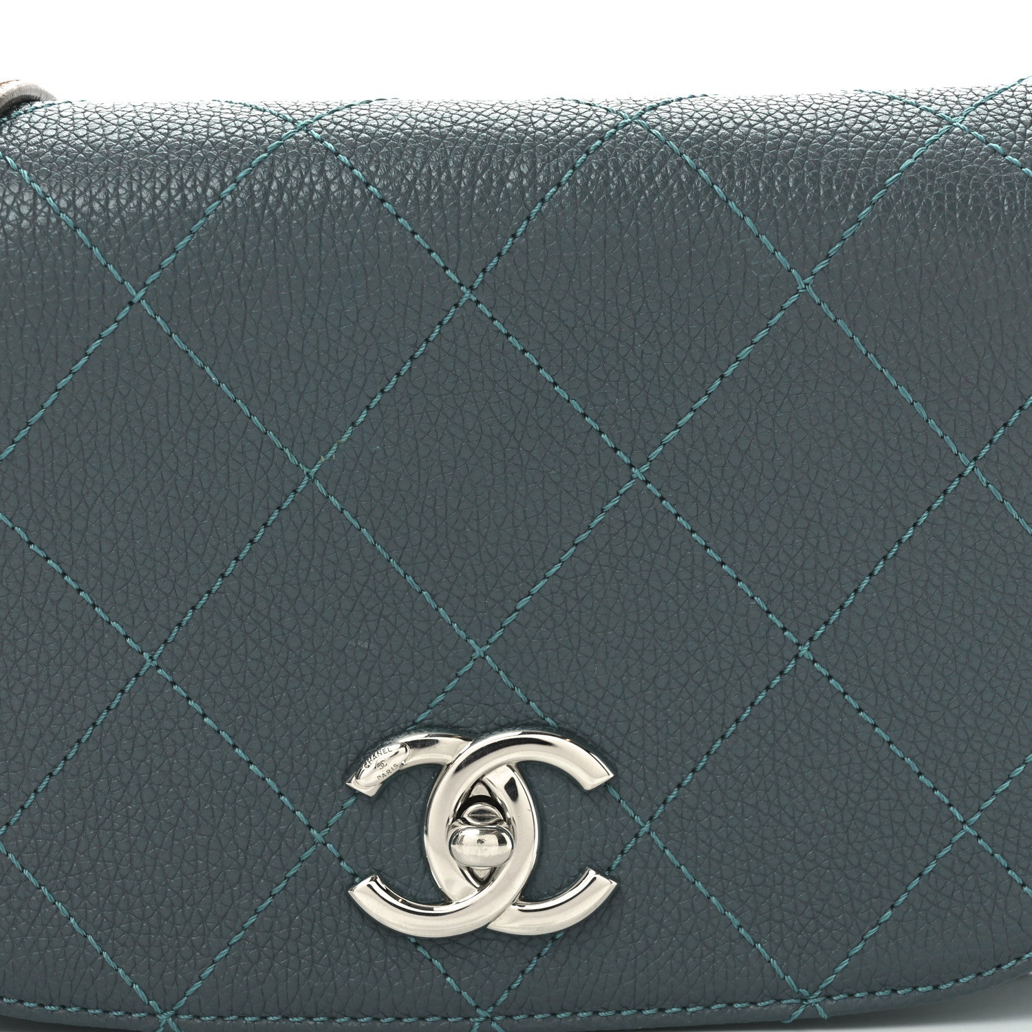Chanel Grained Calfskin Stitched Small Messenger Flap Bag Teal 8 of 10