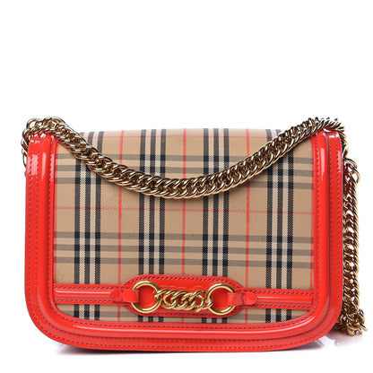 Burberry Patent 1983 Knight Check Link Shoulder Bag Bright Red 1 of 15