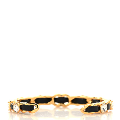 Chanel Lambskin Crystal CC Cuff Bracelet M Black Gold 7 of 8
