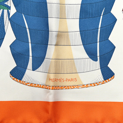 Hermes Silk Lanternes Ballons et Cocardes Scarf 90 Orange Creme Vert 2 of 6