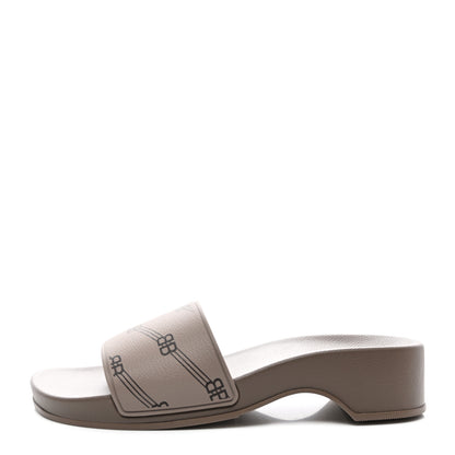 Balenciaga Rubber Allover Logo Womens Pool Wedge Slide Sandals 38 Dark Mink 1 of 8