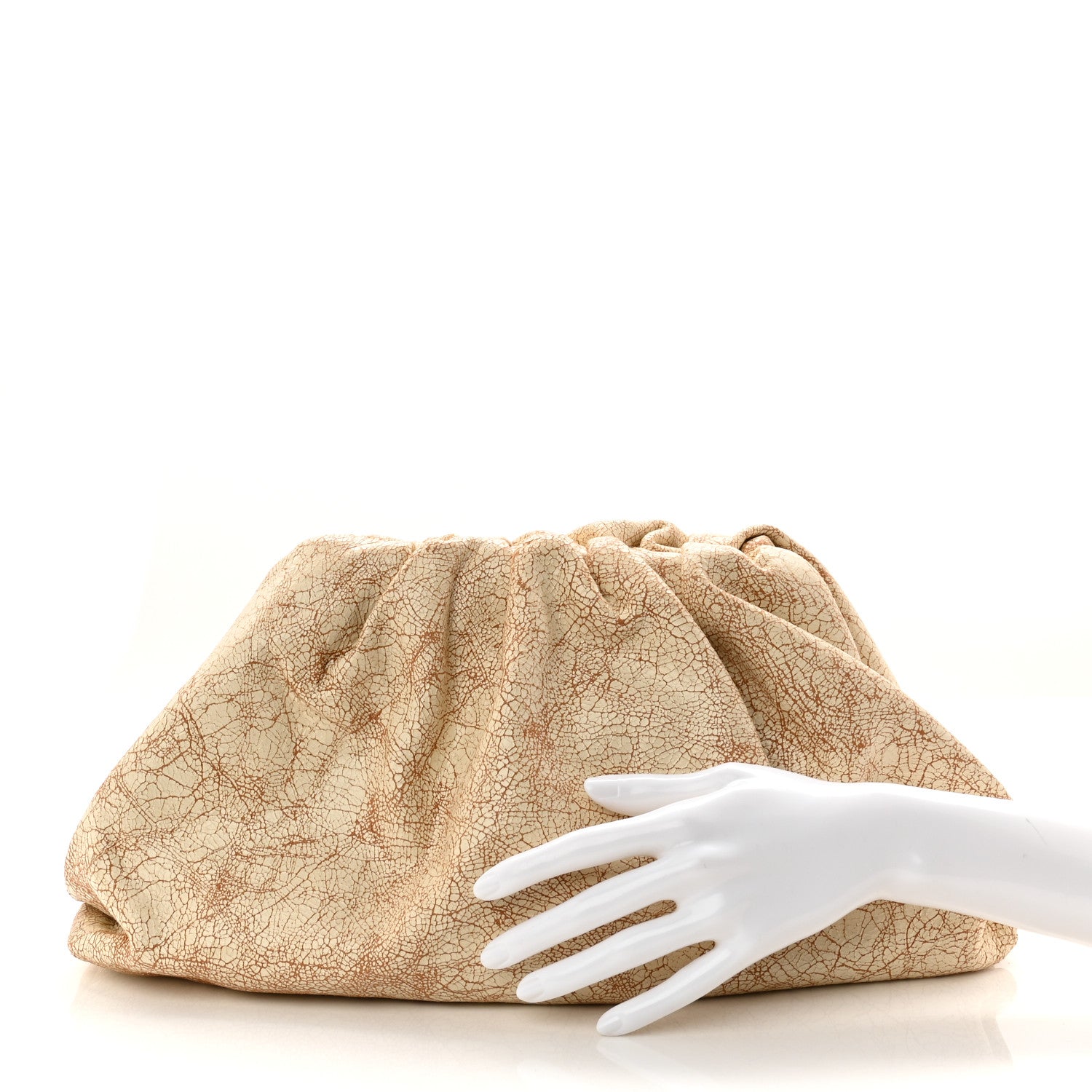 Bottega Veneta Crackled Calfskin The Pouch Oversized Clutch Zabaione 2 of 10