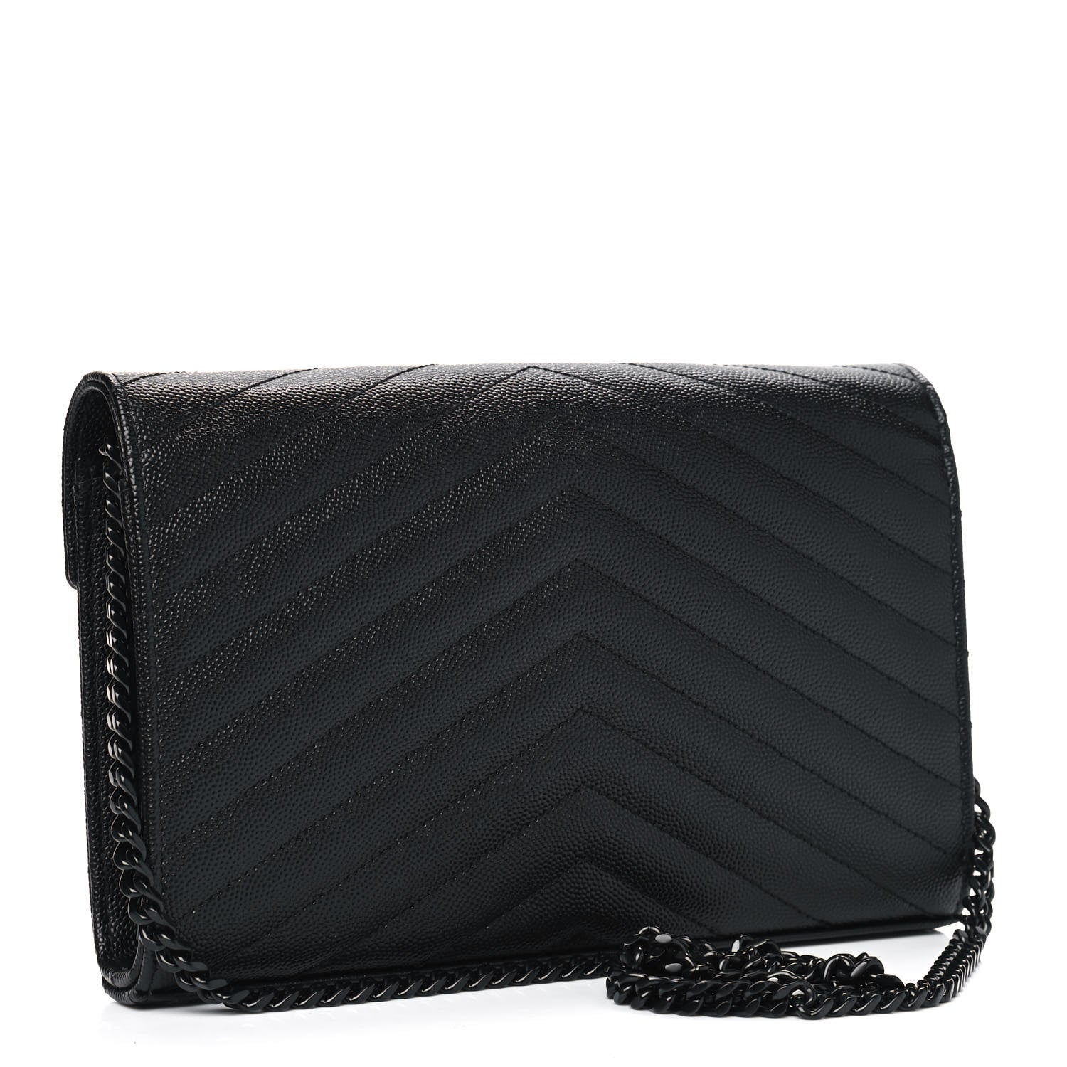 Saint Laurent Grain De Poudre Matelasse Chevron Monogram Chain Wallet Black 2 of 4