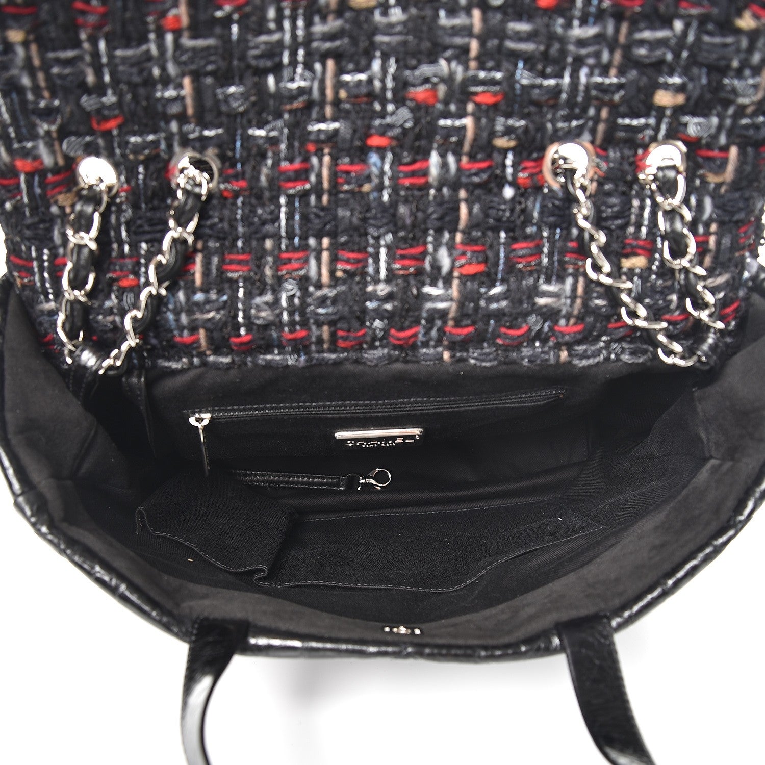 Chanel Glazed Calfskin Quilted Tweed Portobello Tote Black Red 5 of 7
