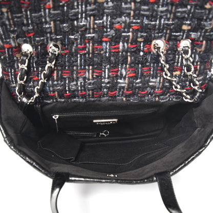 Chanel Glazed Calfskin Quilted Tweed Portobello Tote Black Red 5 of 7