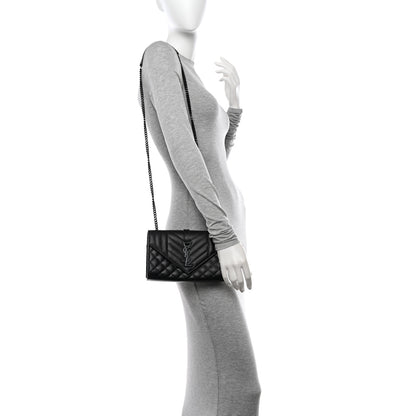 Saint Laurent Grain De Poudre Textured Mixed Matelasse Triquilt Small Monogram Monochrome Satchel Black 2 of 12