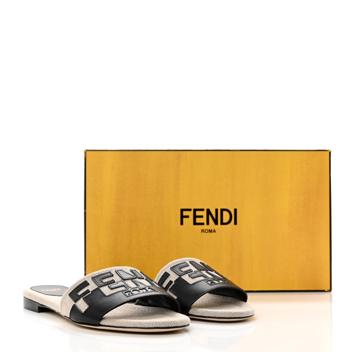 Vitello Canvas Logo Slide Sandals 36.5 Black Grezzo