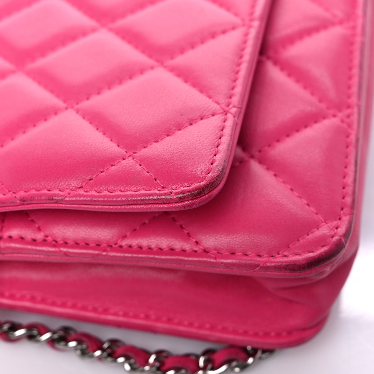 Lambskin Quilted Wallet on Chain WOC Pink