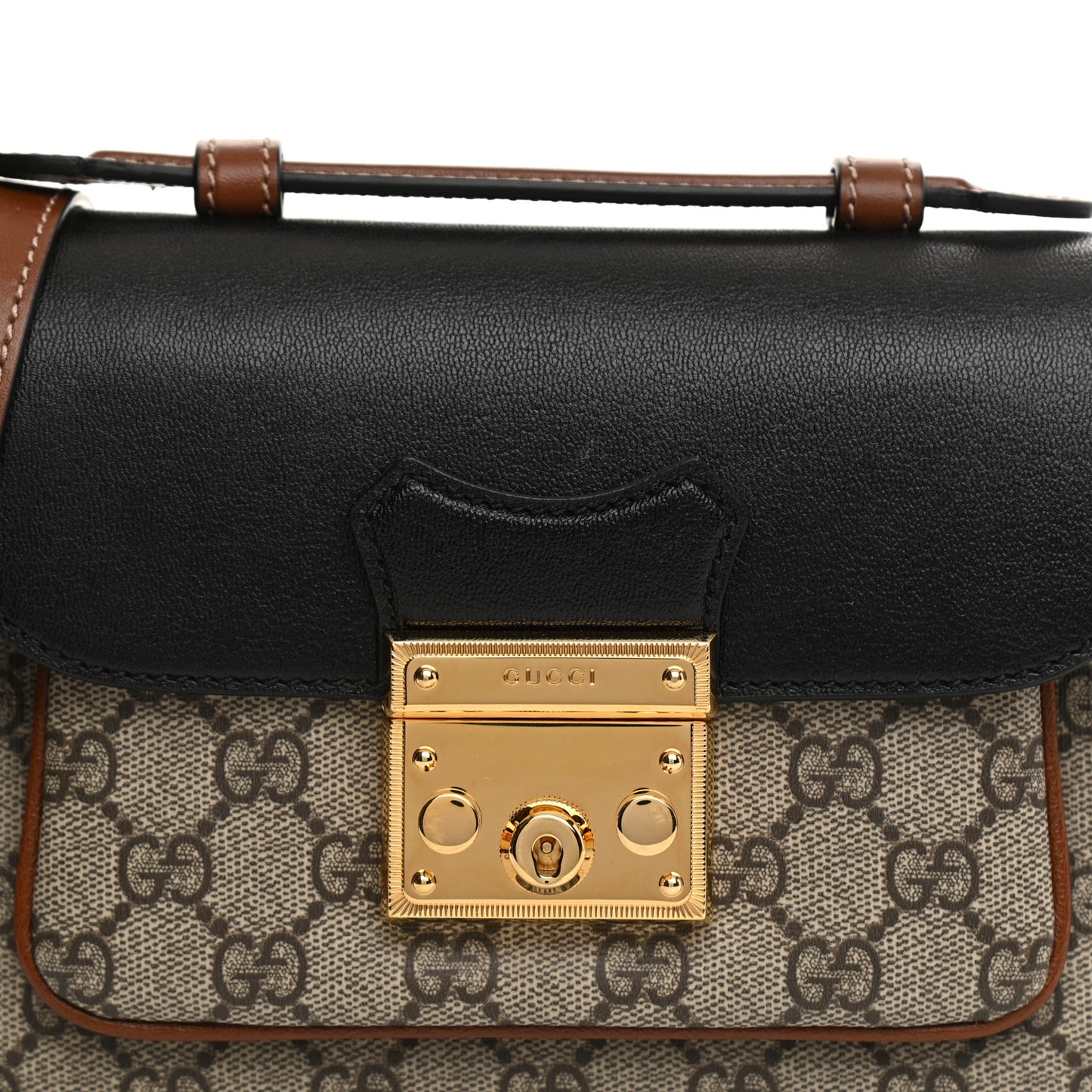 GG Supreme Monogram New Sakai Lux Calfskin Mini Padlock Flap Pocket Shoulder Bag Beige Ebony Black Cuir