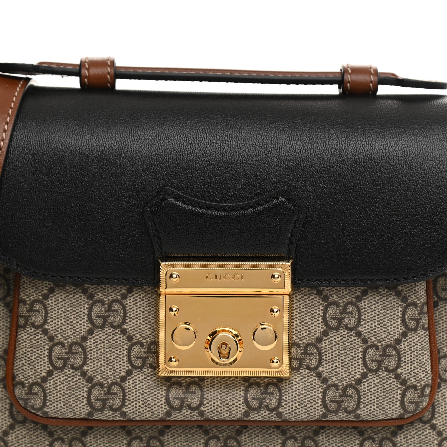 Gucci GG Supreme Monogram New Sakai Lux Calfskin Mini Padlock Flap Pocket Shoulder Bag Beige Ebony Black Cuir 8 of 10