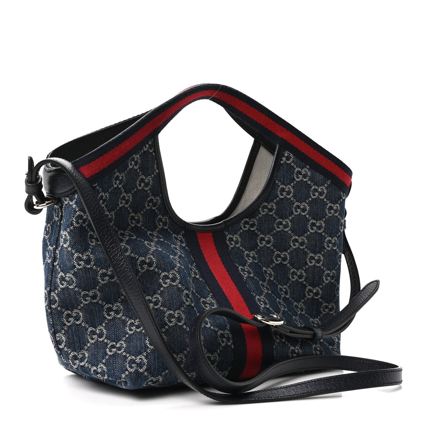 Denim GG Monogram Web Small Giglio Tote Blue White
