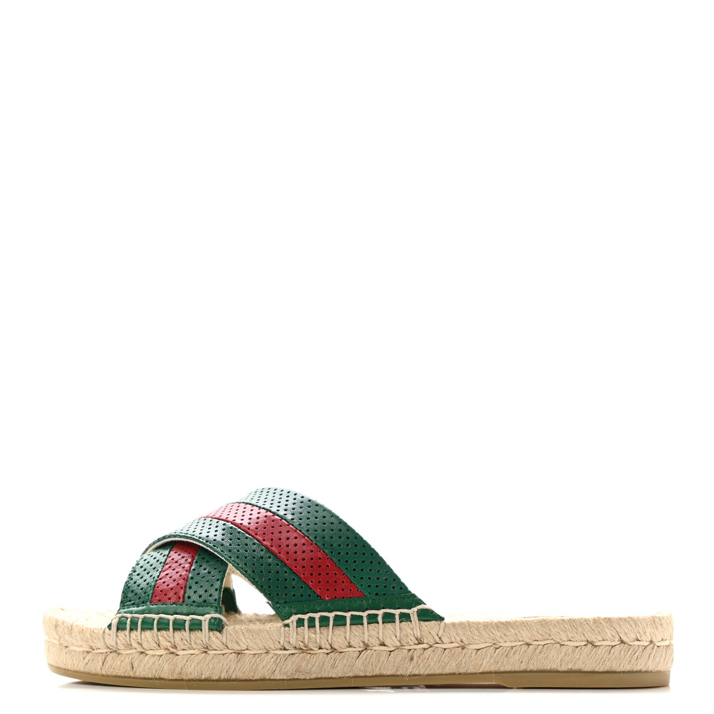 Malaga Kid Perforated Criss Cross Espadrille Slide Sandals 37.5 Emerald Hibiscus Red