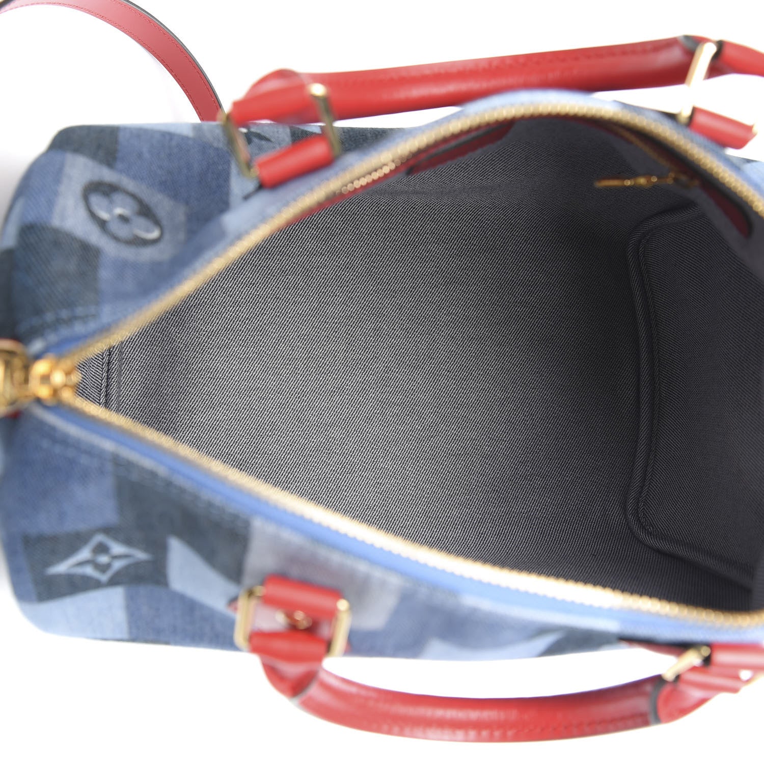 Louis Vuitton Denim Damier Monogram Patchwork Speedy Bandouliere 30 Blue Rouge 6 of 12