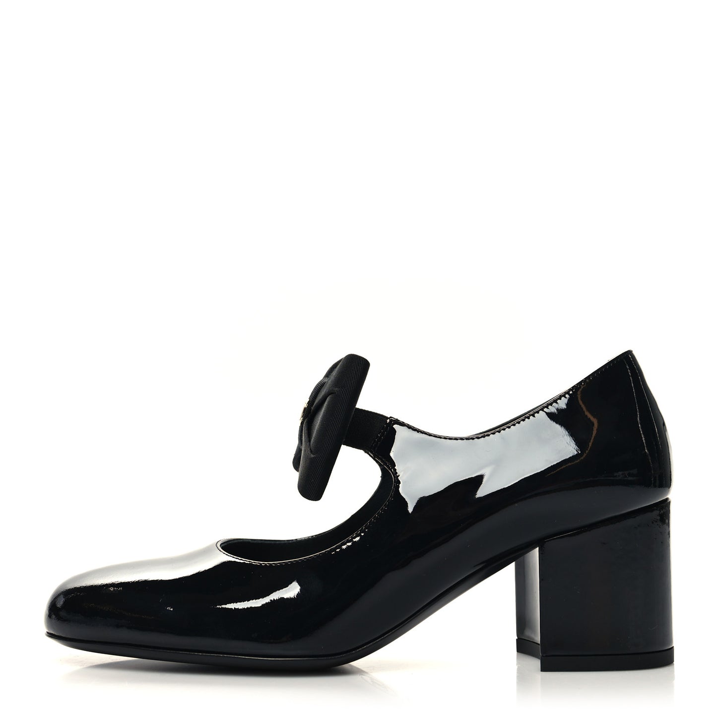 Patent Calfskin Grosgrain CC Mary Jane Pumps 36 Black