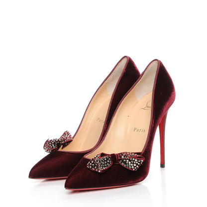 Christian Louboutin Velvet Madame Menule Bow 100 Pumps 39 Burgundy 3 of 8