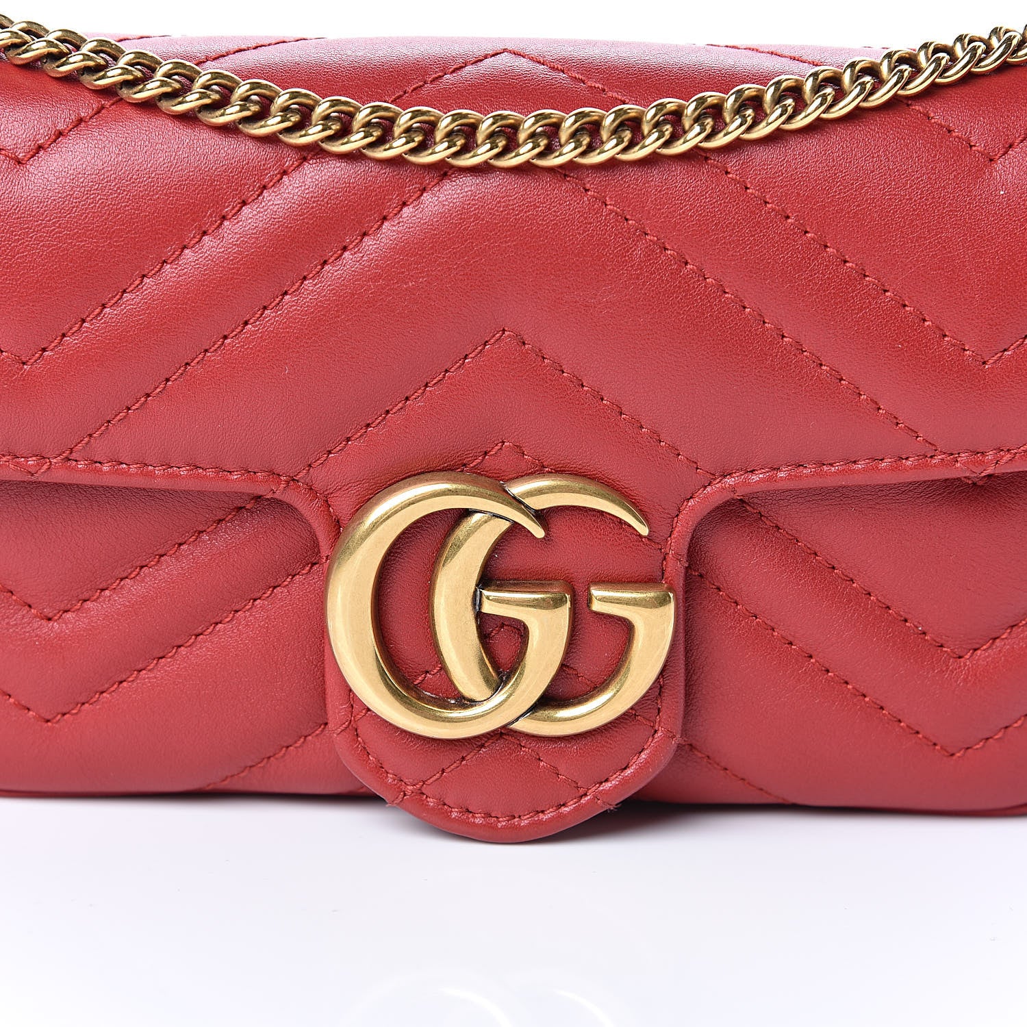 Gucci Calfskin Matelasse Super Mini GG Marmont Shoulder Bag Hibiscus Red 10 of 11