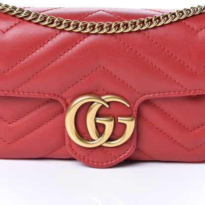 Gucci Calfskin Matelasse Super Mini GG Marmont Shoulder Bag Hibiscus Red 10 of 11