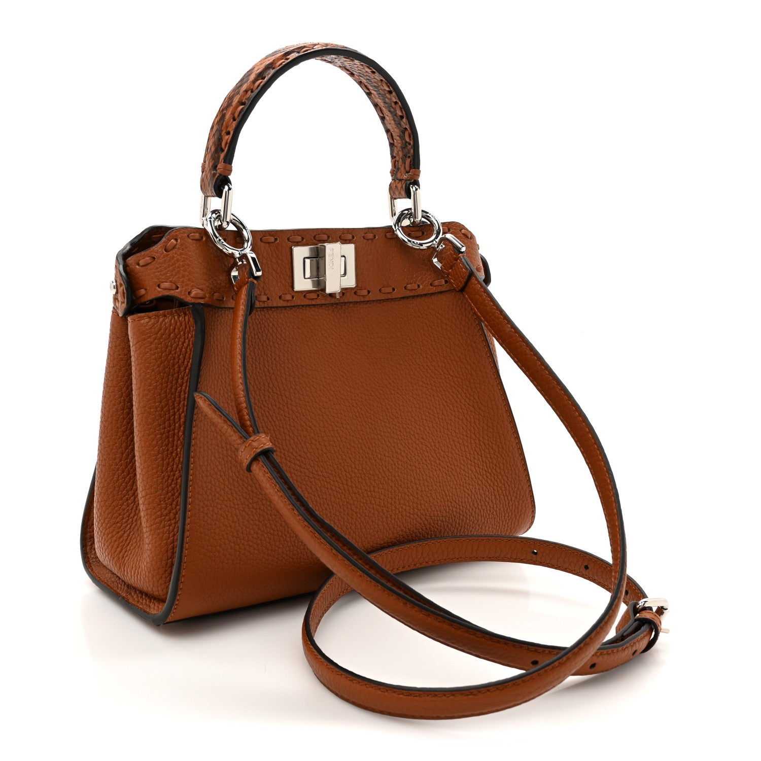 Fendi Cuoio Romano Snakeskin Selleria Mini Peekaboo Iconic Satchel Cappuccino 2 of 11