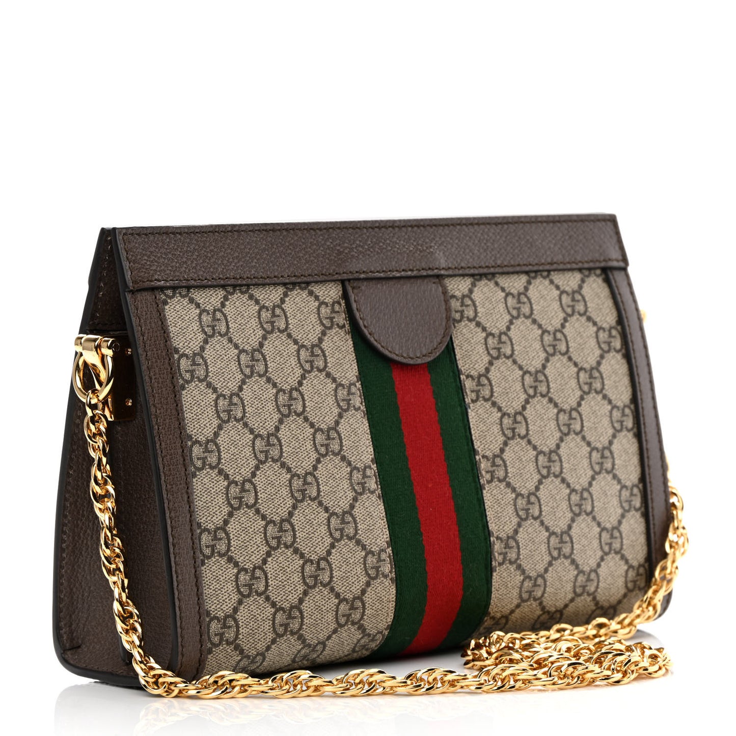 GG Supreme Monogram Web Small Ophidia Chain Shoulder Bag Brown