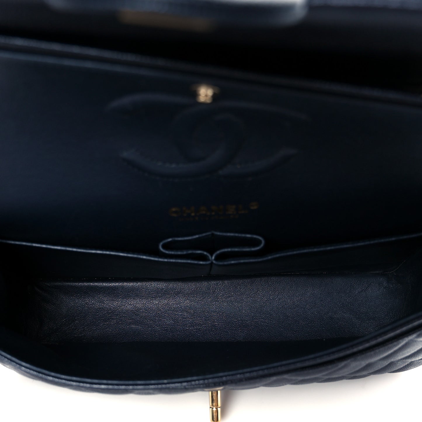 Caviar Quilted Medium Double Flap Navy