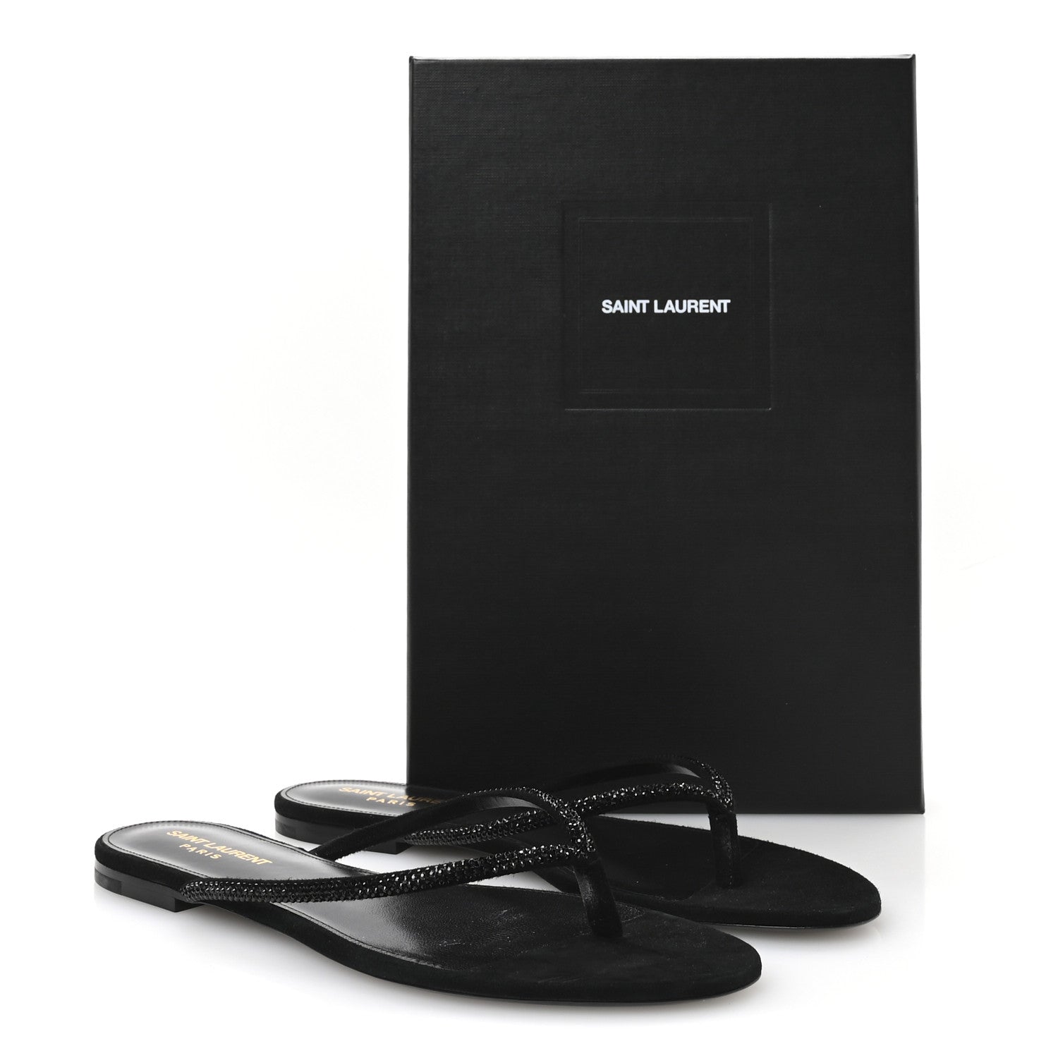 Saint Laurent Kid Suede Strass Crystal Embellished Joni 05 Flat Sandals 39 Black 8 of 8