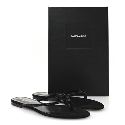Saint Laurent Kid Suede Strass Crystal Embellished Joni 05 Flat Sandals 39 Black 8 of 8