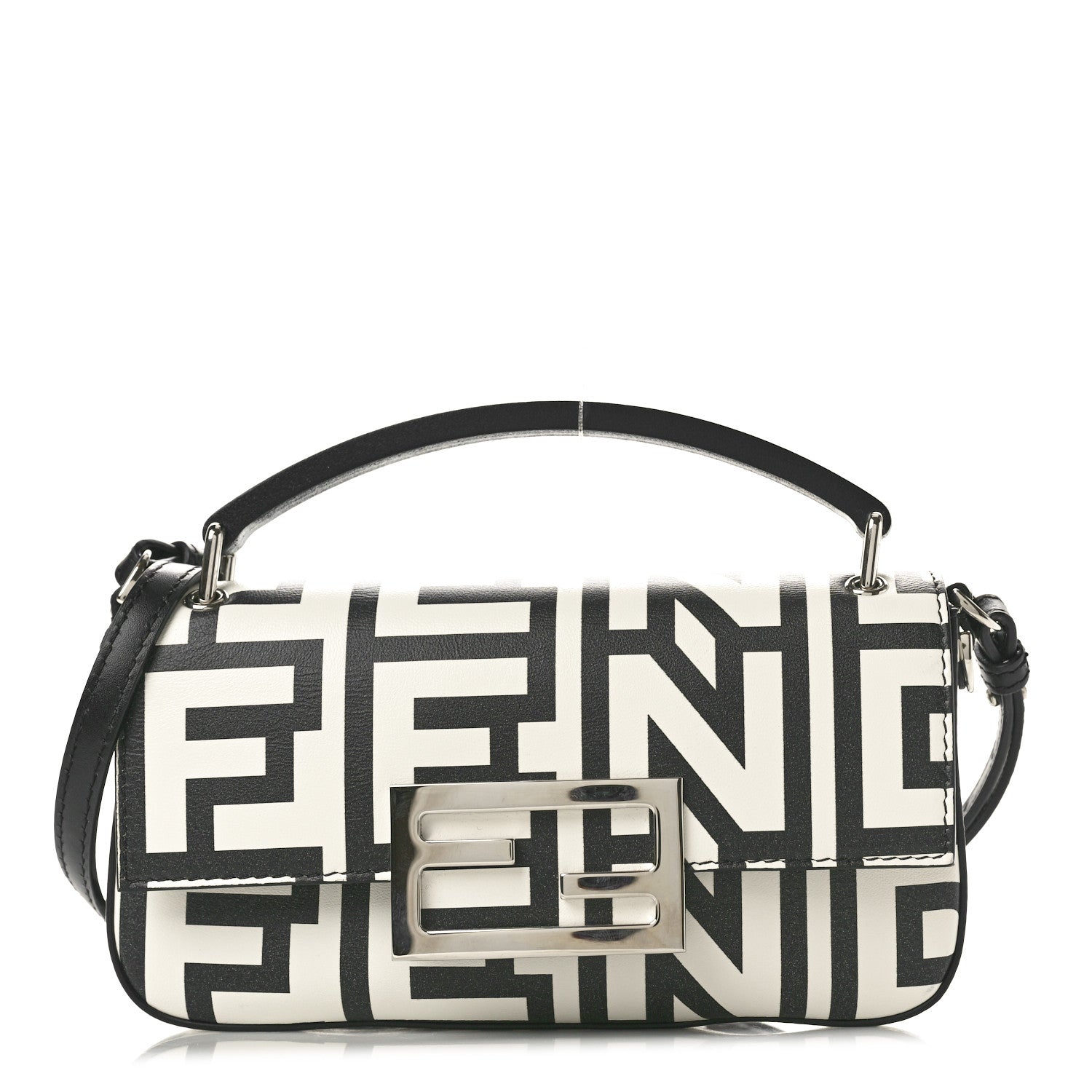 Fendi X MARC JACOBS Nappa Vitello King Logo Print Phone Baguette White Black 1 of 11