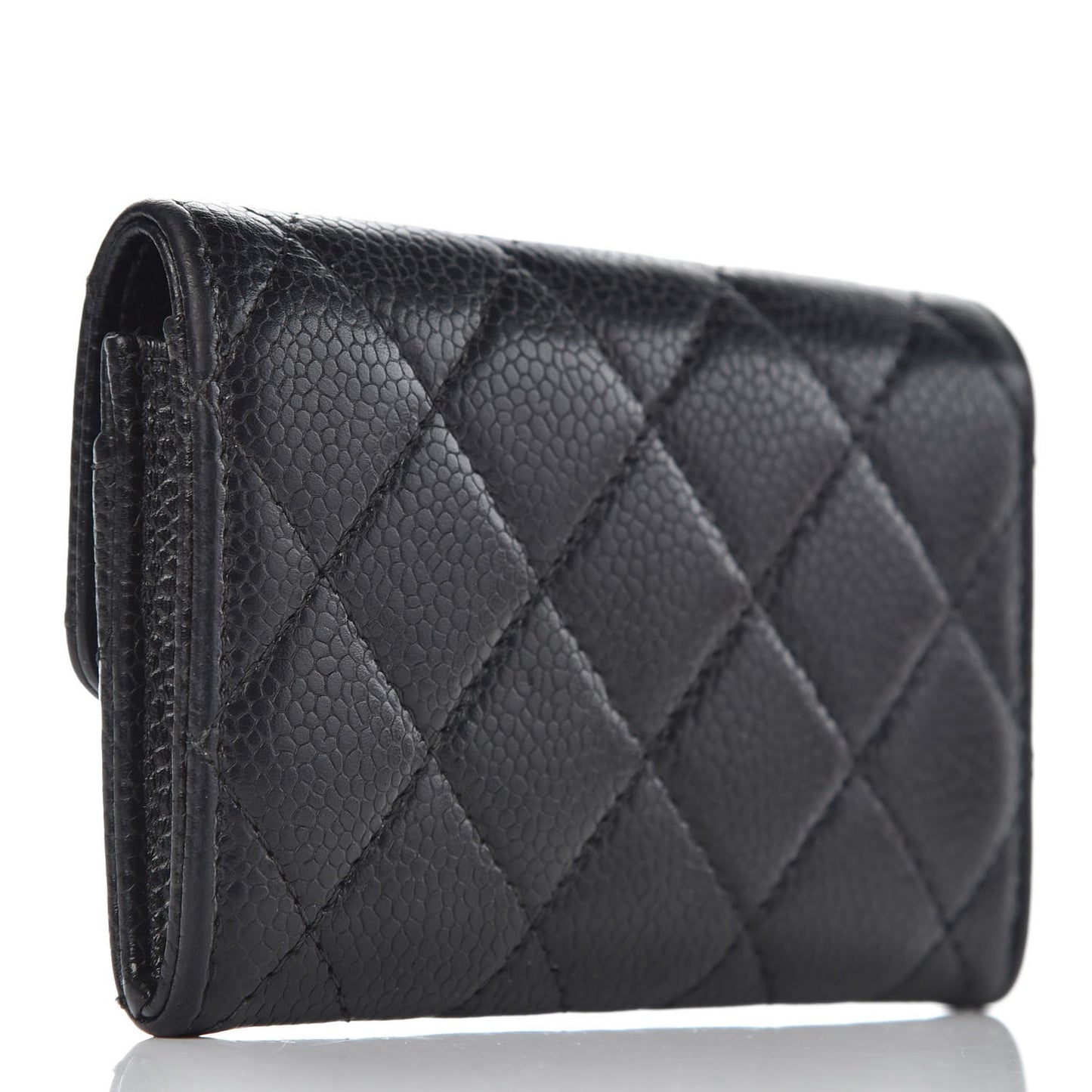 Caviar Quilted Flap Card Holder Black